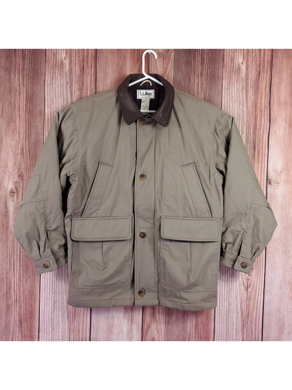 Vtg LL Bean Jacket Mens Large Field Barn Chore Leather Collar Wool Lined Hunting